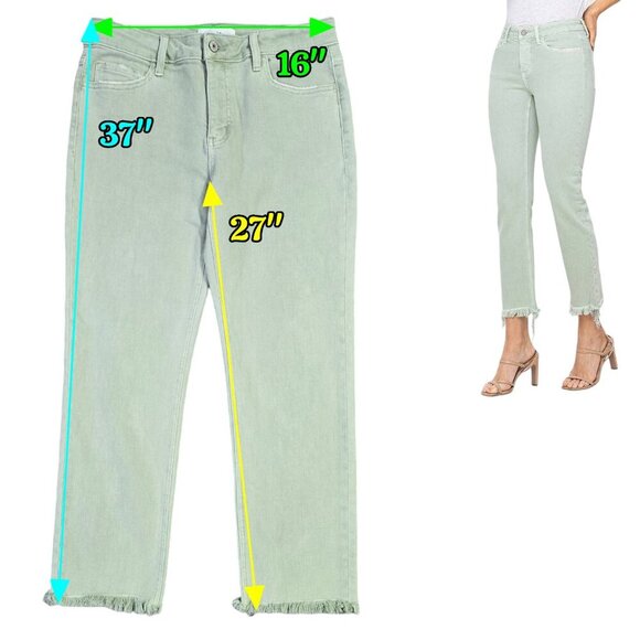 Vervet Melissa Pale Mint Green Straight Leg Cropped Jean Raw Hem V3370MI - Picture 2 of 10